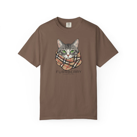 Furrberry Cat Tee - Parody Cat Wearing Plaid Scarf Graphic T-Shirt