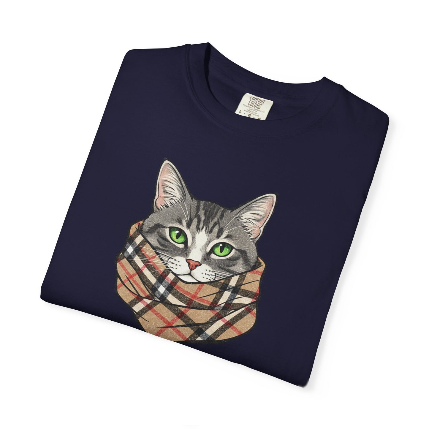 Furrberry Cat Tee - Parody Cat Wearing Plaid Scarf Graphic T-Shirt