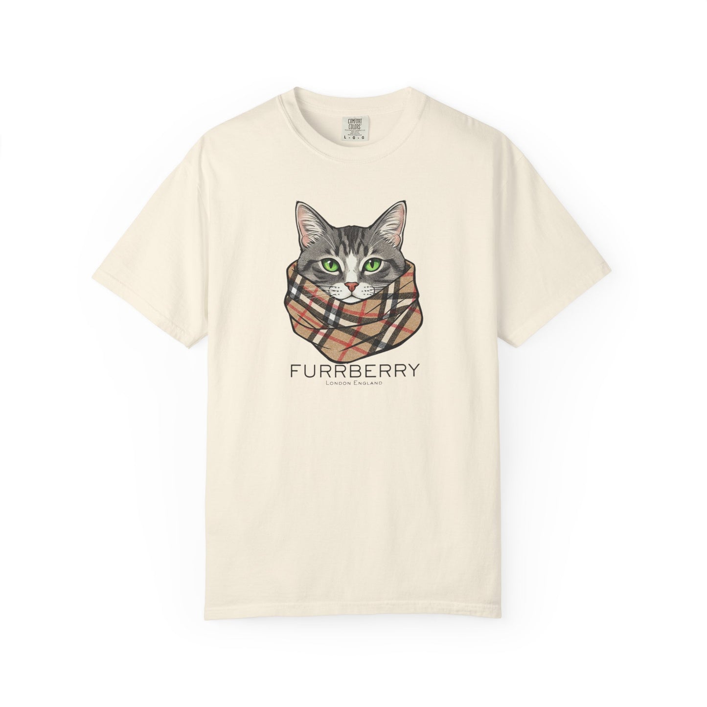 Furrberry Cat Tee - Parody Cat Wearing Plaid Scarf Graphic T-Shirt