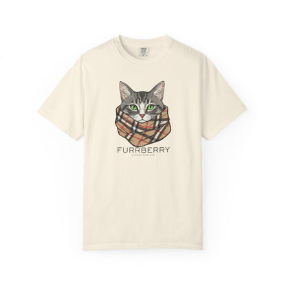Furrberry Cat Tee - Parody Cat Wearing Plaid Scarf Graphic T-Shirt