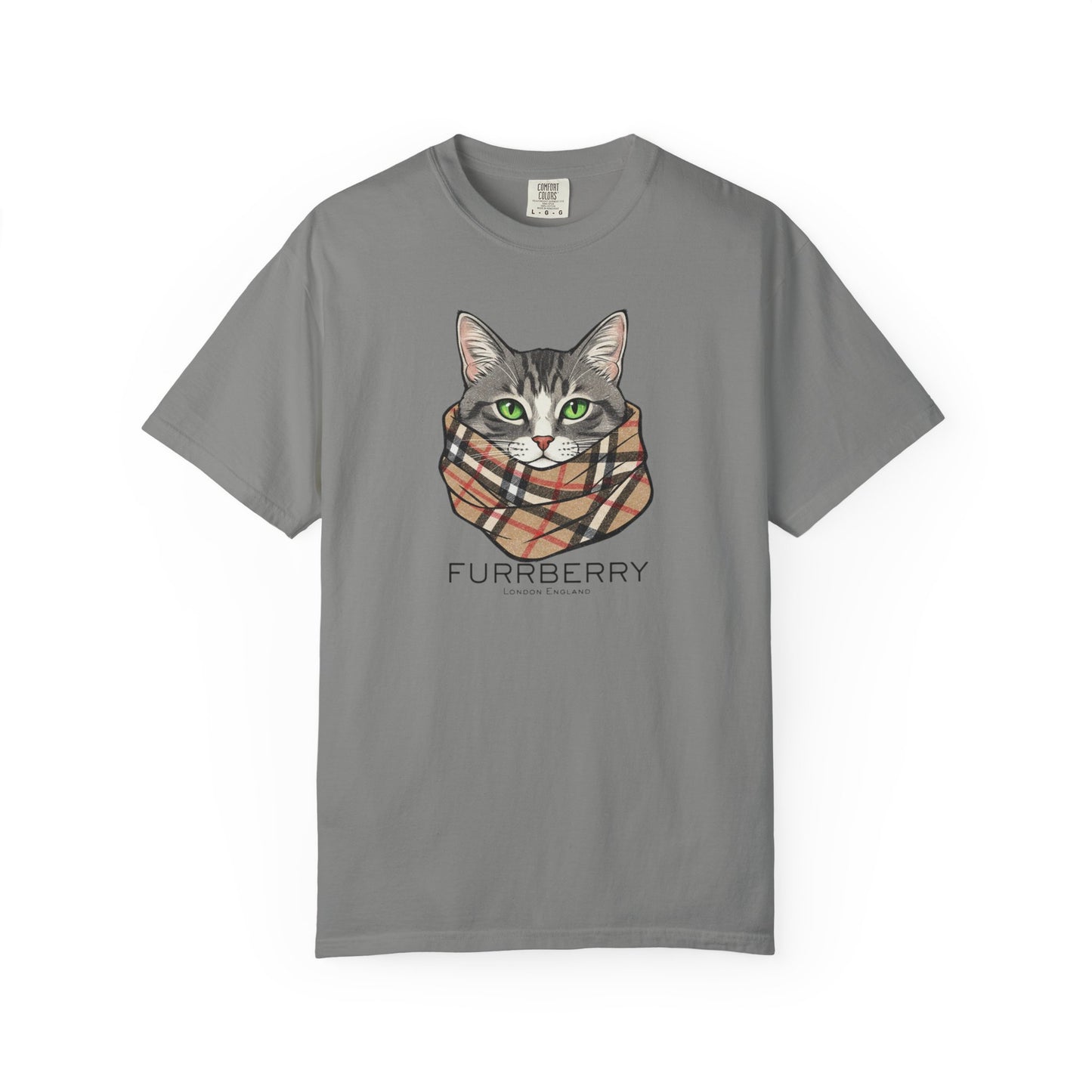 Furrberry Cat Tee - Parody Cat Wearing Plaid Scarf Graphic T-Shirt