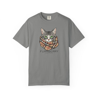 Furrberry Cat Tee - Parody Cat Wearing Plaid Scarf Graphic T-Shirt