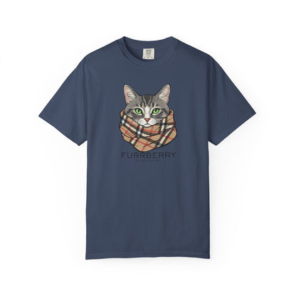 Furrberry Cat Tee - Parody Cat Wearing Plaid Scarf Graphic T-Shirt