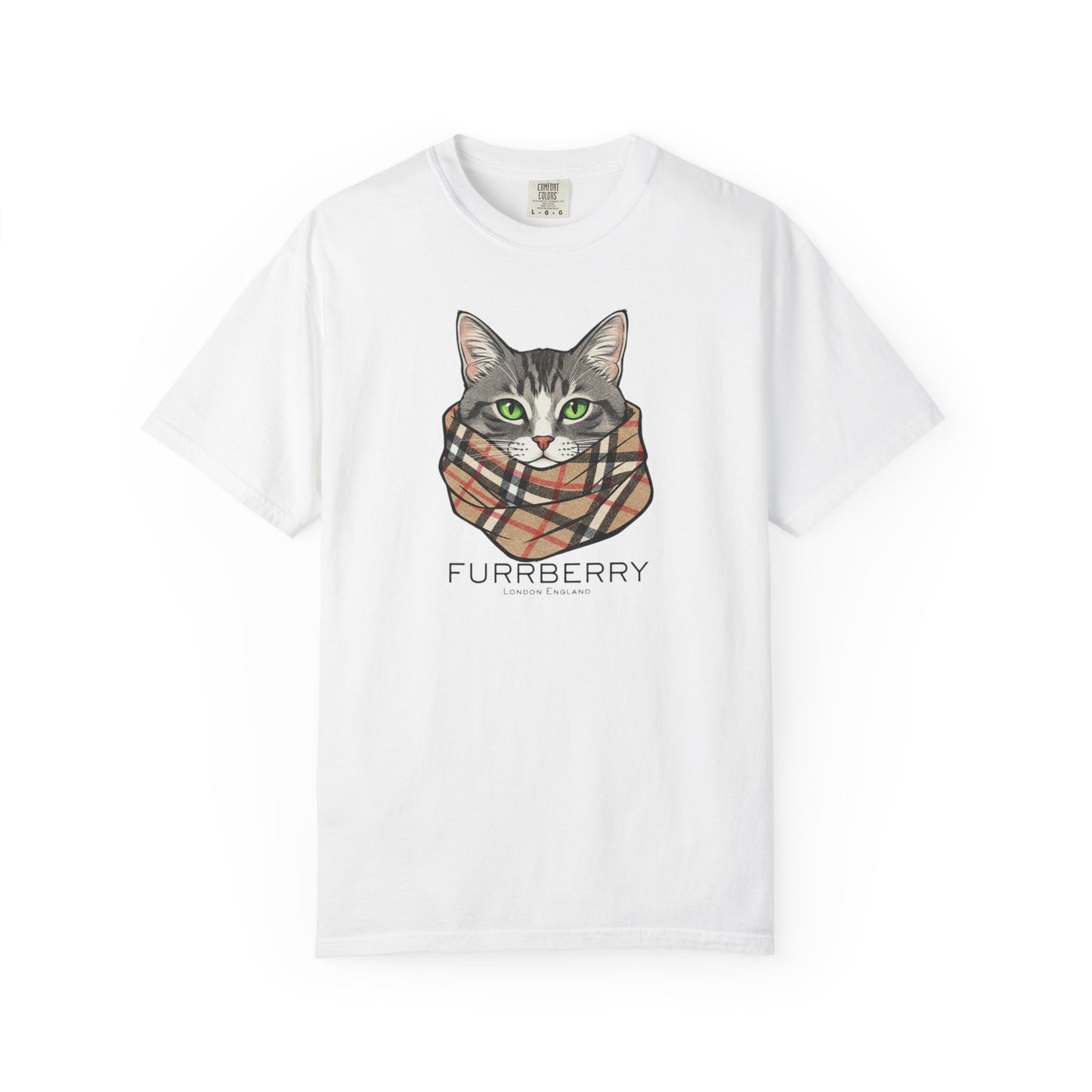 Furrberry Cat Tee - Parody Cat Wearing Plaid Scarf Graphic T-Shirt