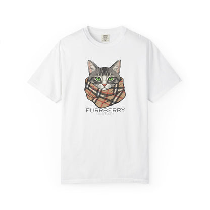 Furrberry Cat Tee - Parody Cat Wearing Plaid Scarf Graphic T-Shirt