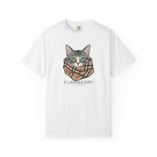 Furrberry Cat Tee - Parody Cat Wearing Plaid Scarf Graphic T-Shirt