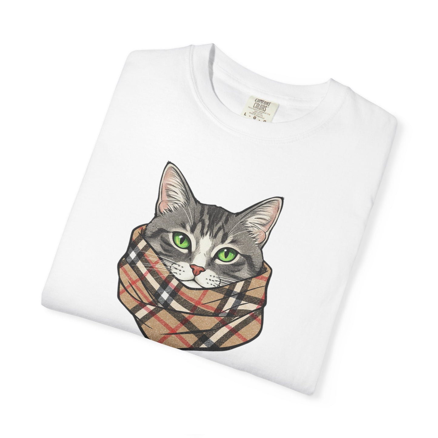 Furrberry Cat Tee - Parody Cat Wearing Plaid Scarf Graphic T-Shirt