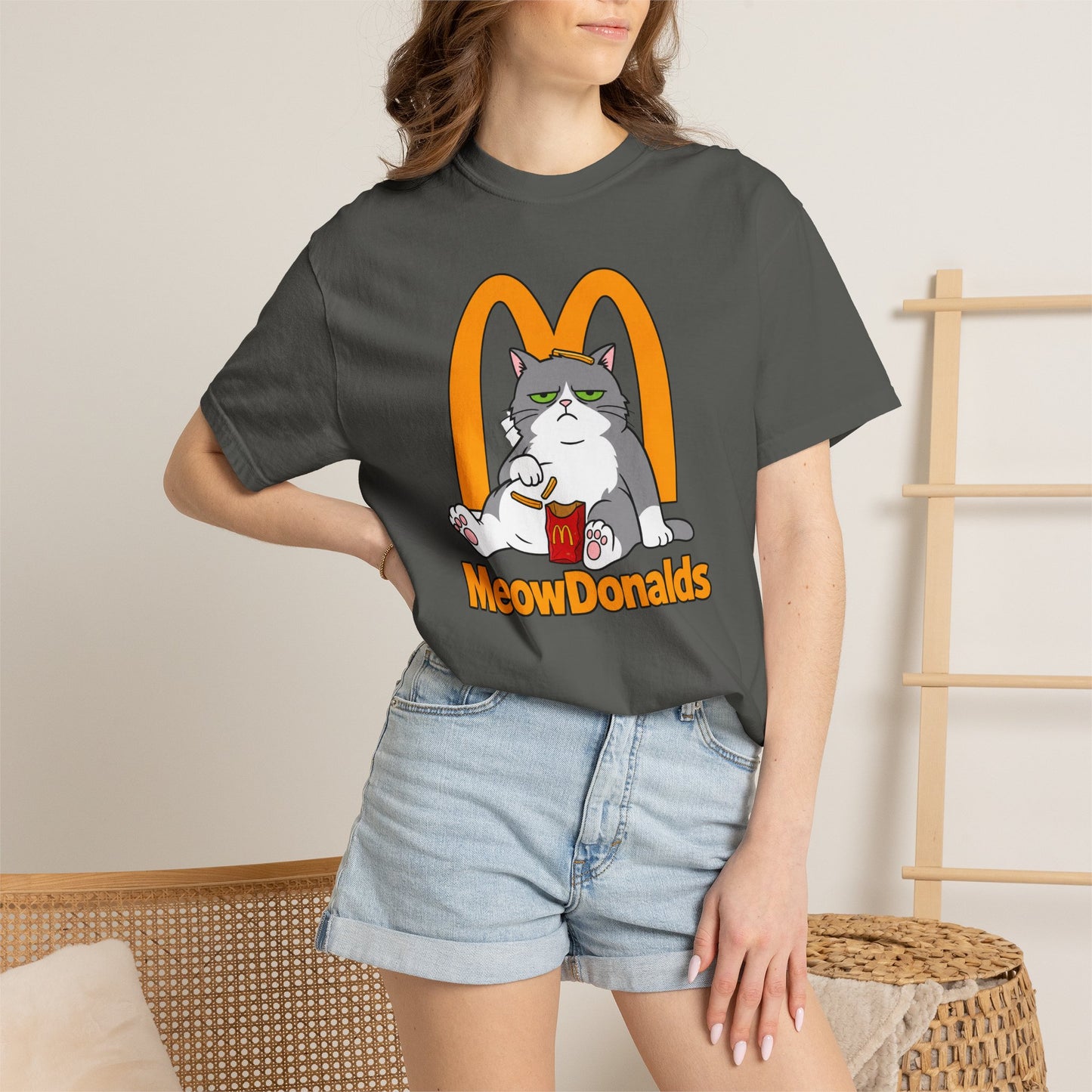 Grumpy Cat Eating Fries T-shirt | Funny Fast Food Parody Tee