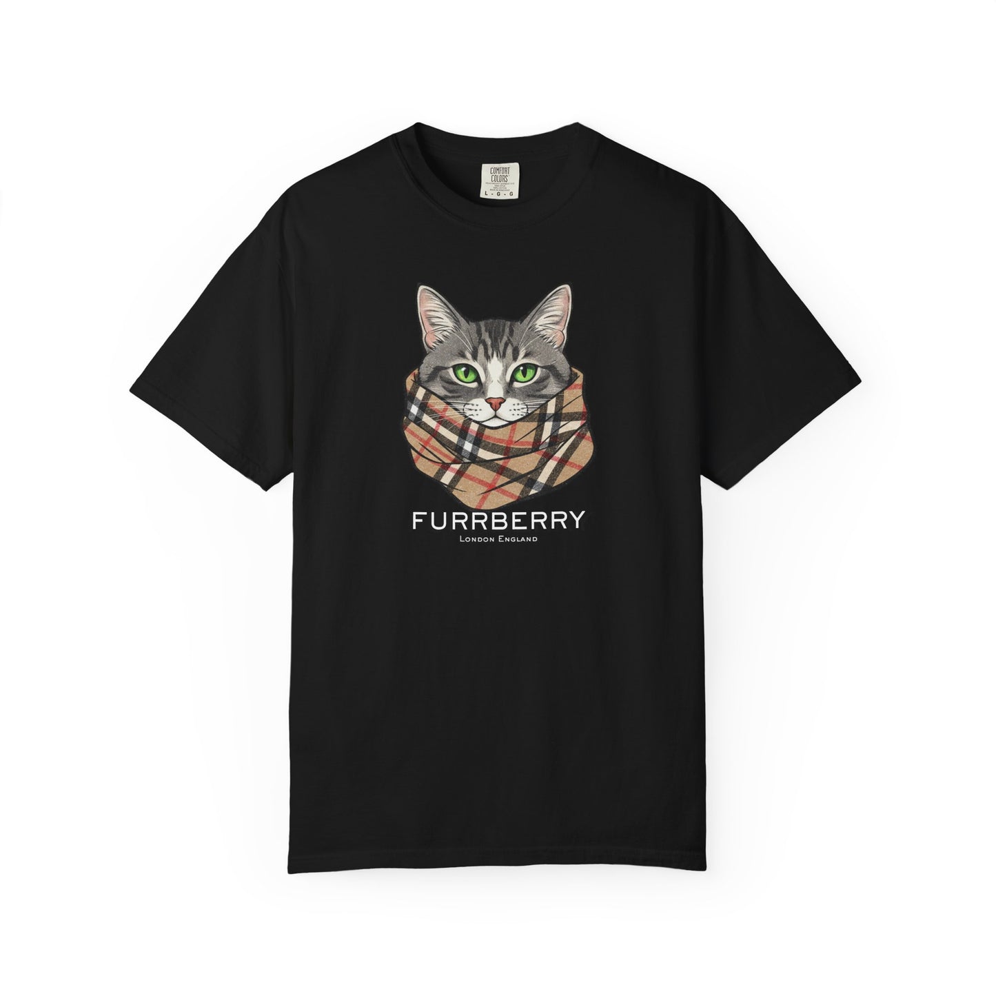 Furrberry Cat Tee - Parody Cat Wearing Plaid Scarf Graphic T-Shirt
