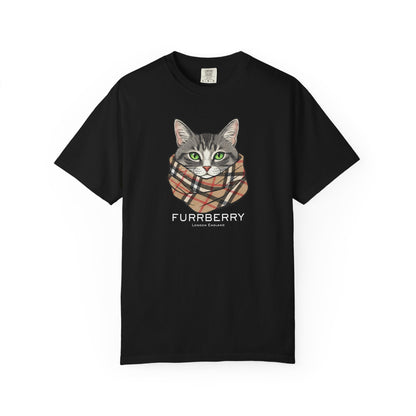 Furrberry Cat Tee - Parody Cat Wearing Plaid Scarf Graphic T-Shirt
