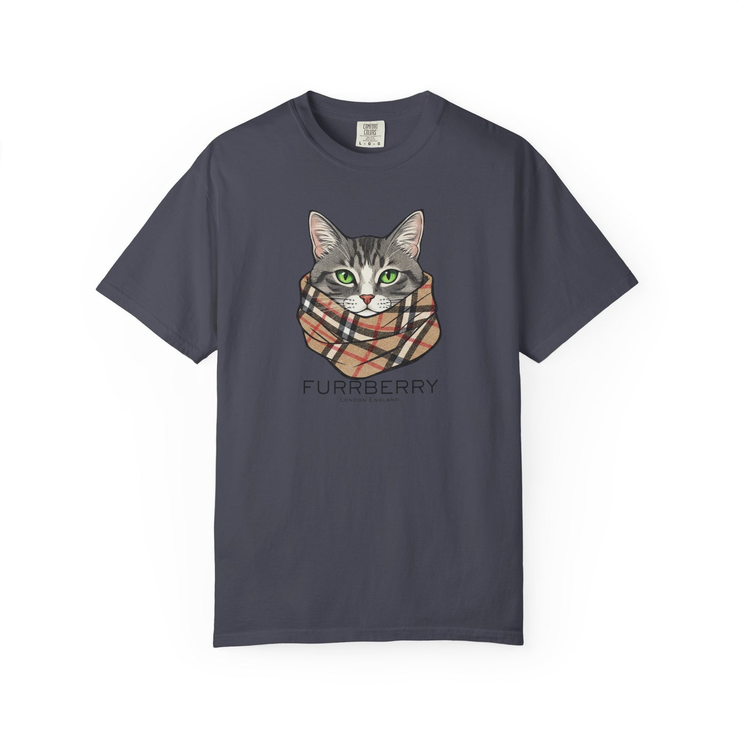 Furrberry Cat Tee - Parody Cat Wearing Plaid Scarf Graphic T-Shirt