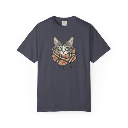 Furrberry Cat Tee - Parody Cat Wearing Plaid Scarf Graphic T-Shirt