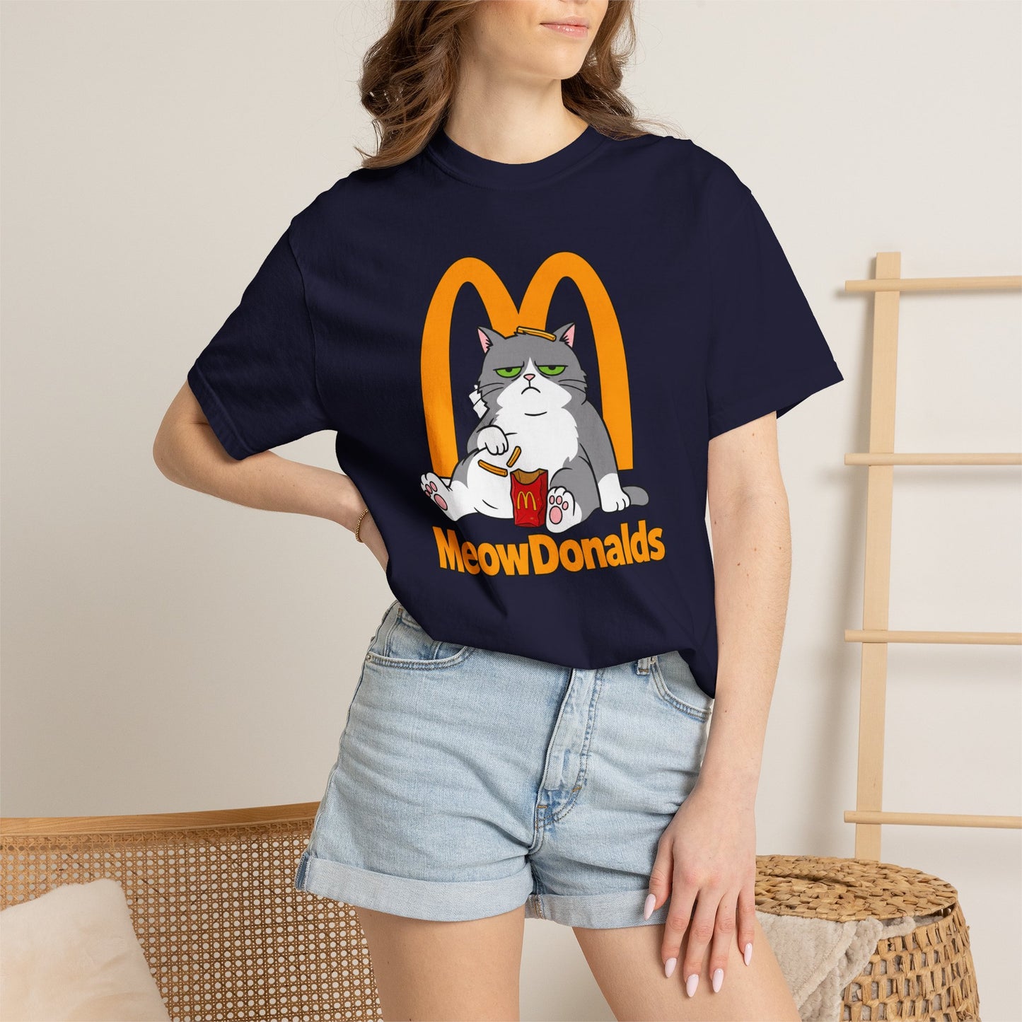 Grumpy Cat Eating Fries T-shirt | Funny Fast Food Parody Tee