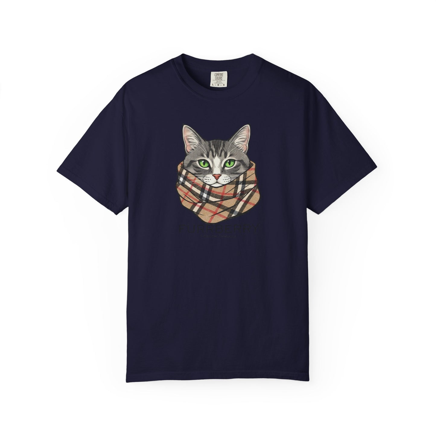 Furrberry Cat Tee - Parody Cat Wearing Plaid Scarf Graphic T-Shirt