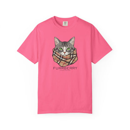 Furrberry Cat Tee - Parody Cat Wearing Plaid Scarf Graphic T-Shirt