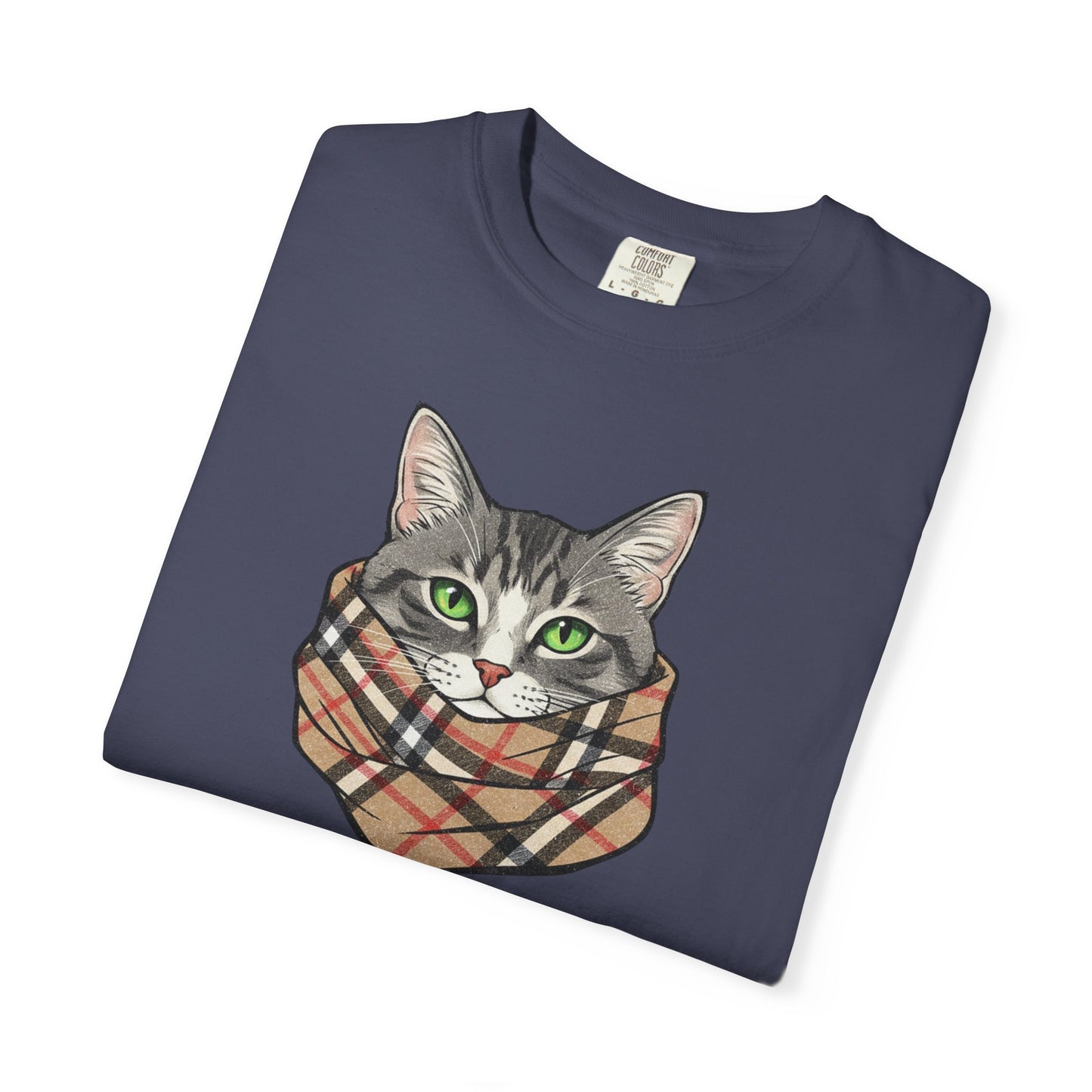 Furrberry Cat Tee - Parody Cat Wearing Plaid Scarf Graphic T-Shirt
