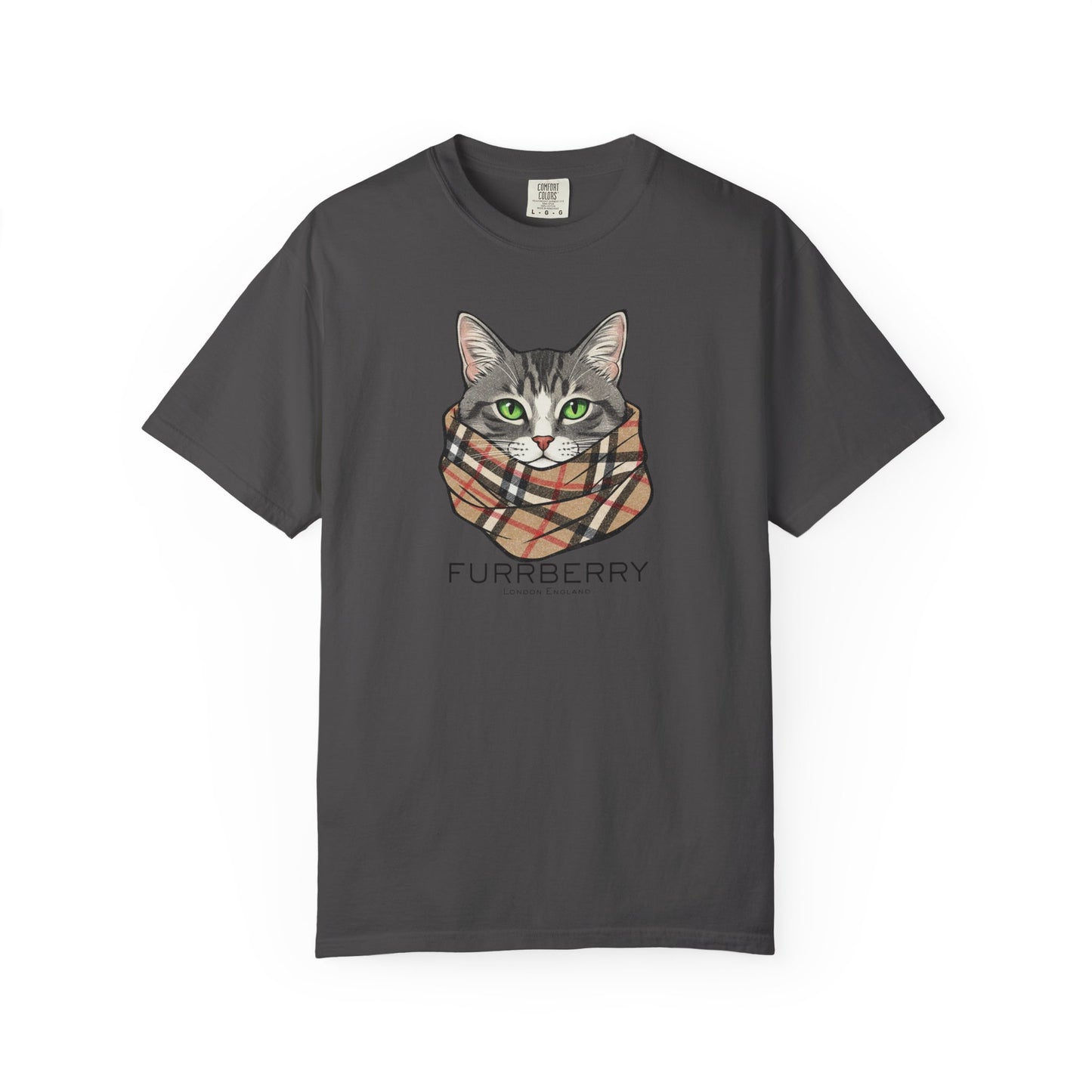 Furrberry Cat Tee - Parody Cat Wearing Plaid Scarf Graphic T-Shirt