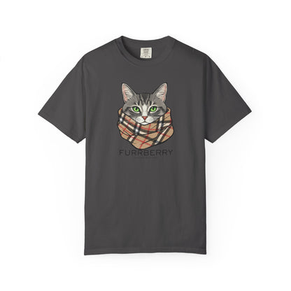 Furrberry Cat Tee - Parody Cat Wearing Plaid Scarf Graphic T-Shirt