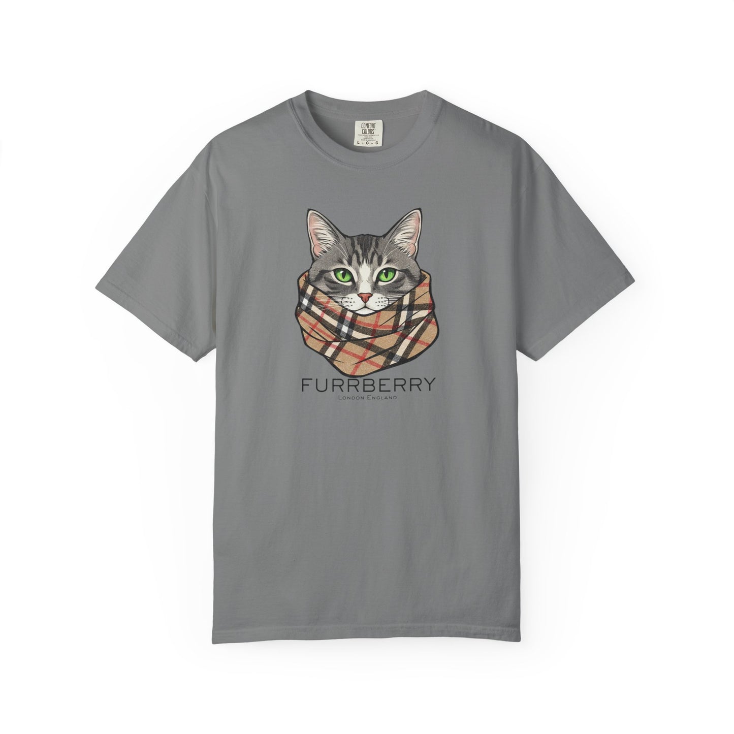 Furrberry Cat Tee - Parody Cat Wearing Plaid Scarf Graphic T-Shirt