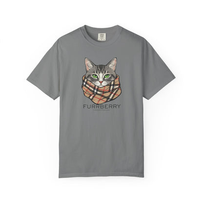 Furrberry Cat Tee - Parody Cat Wearing Plaid Scarf Graphic T-Shirt