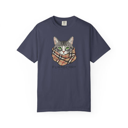 Furrberry Cat Tee - Parody Cat Wearing Plaid Scarf Graphic T-Shirt