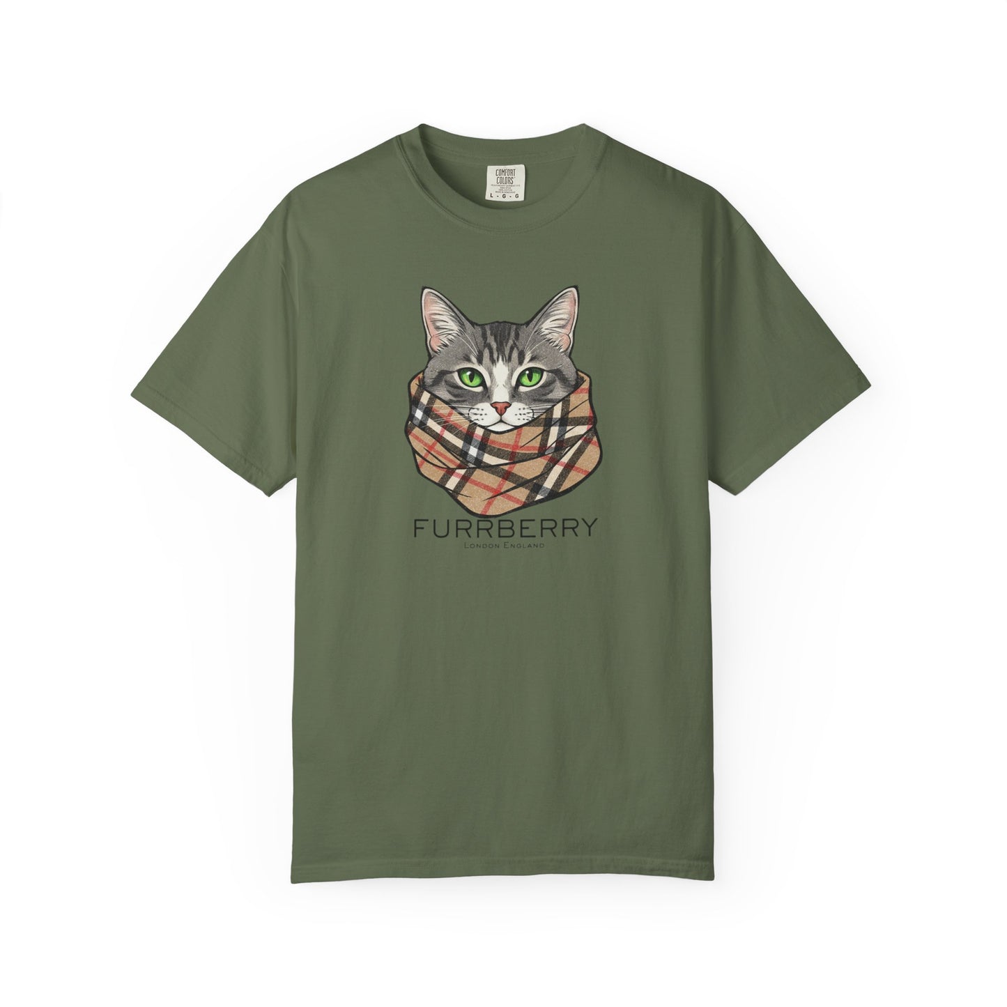 Furrberry Cat Tee - Parody Cat Wearing Plaid Scarf Graphic T-Shirt