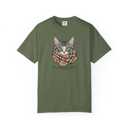 Furrberry Cat Tee - Parody Cat Wearing Plaid Scarf Graphic T-Shirt