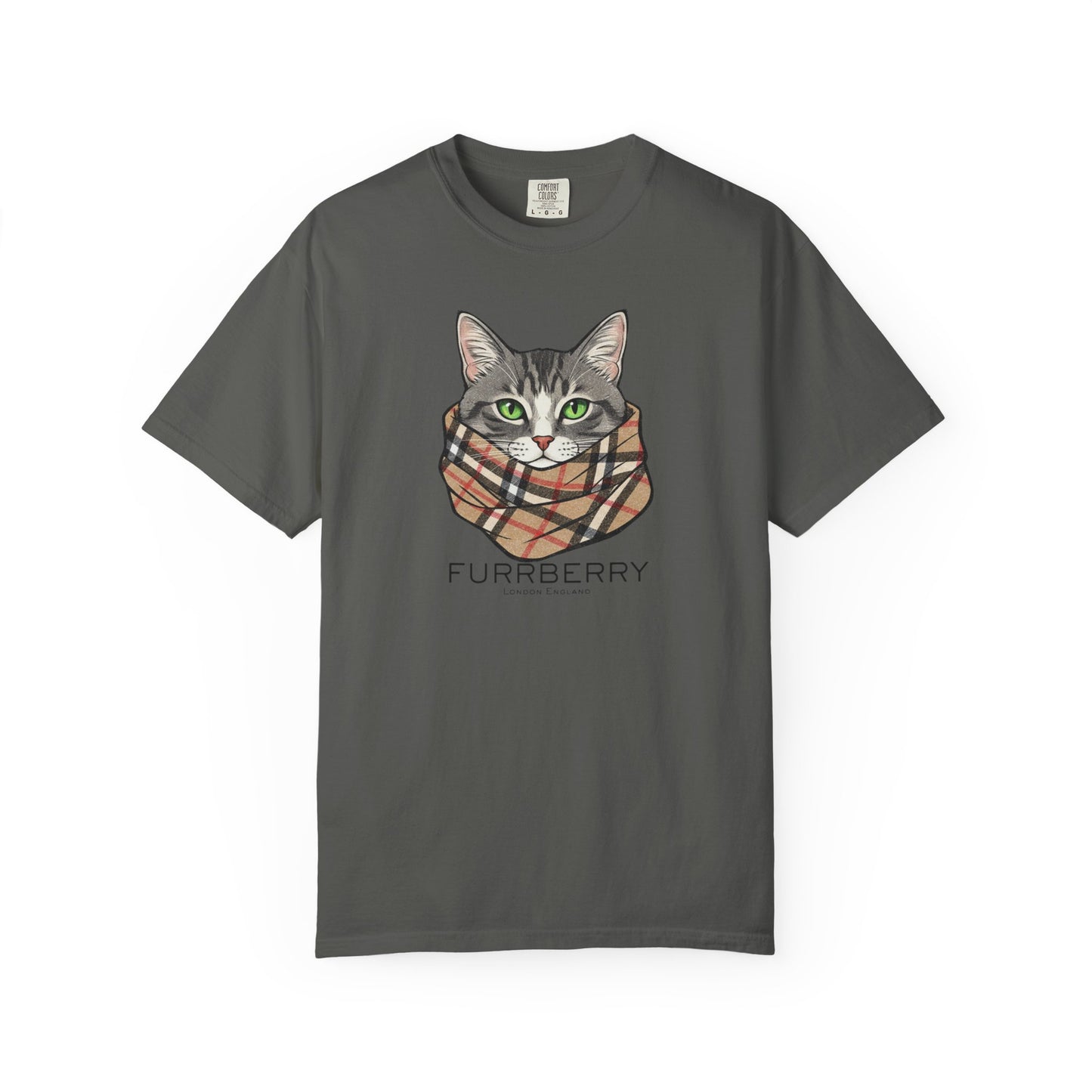 Furrberry Cat Tee - Parody Cat Wearing Plaid Scarf Graphic T-Shirt
