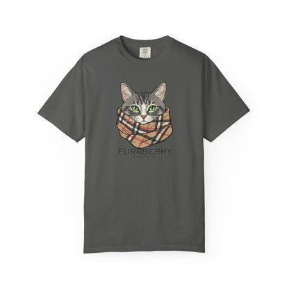 Furrberry Cat Tee - Parody Cat Wearing Plaid Scarf Graphic T-Shirt