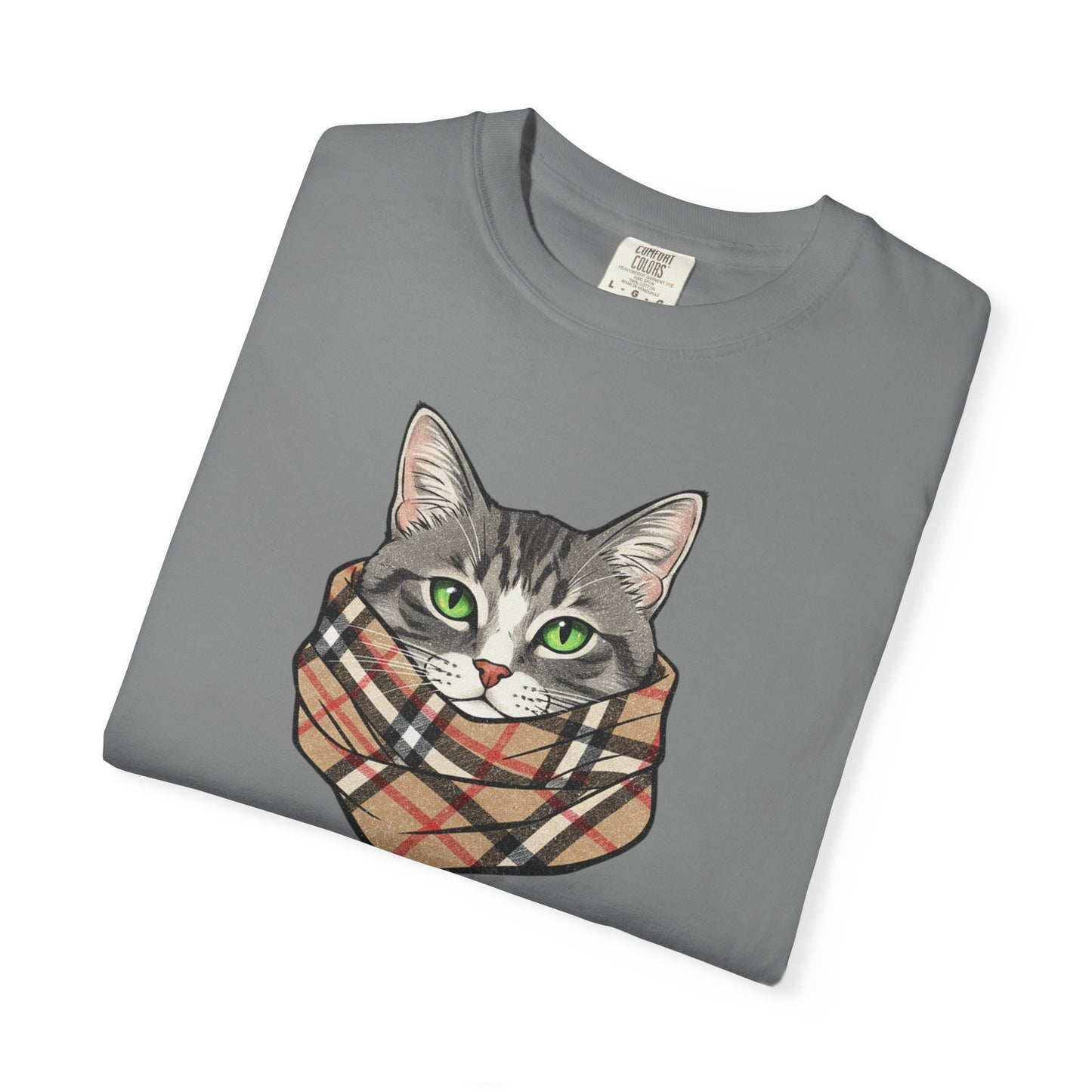 Furrberry Cat Tee - Parody Cat Wearing Plaid Scarf Graphic T-Shirt