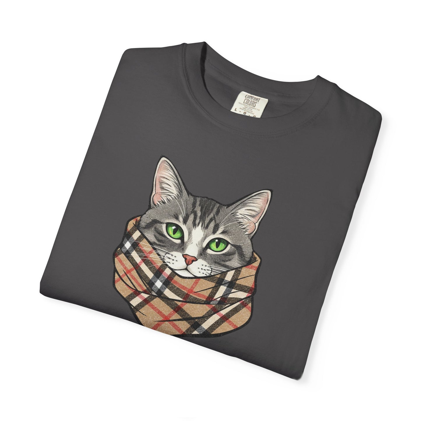 Furrberry Cat Tee - Parody Cat Wearing Plaid Scarf Graphic T-Shirt